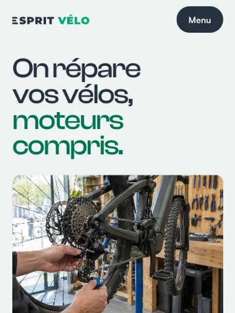 L’atelier d’Esprit Vélo sur téléphone : « On répare vos vélos, moteurs compris ».
