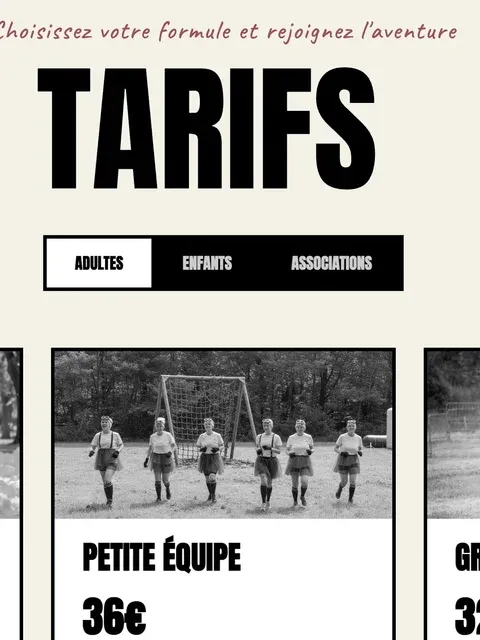 Les tarifs de Mud Park : formules par équipe.